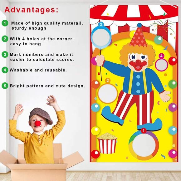 Circus Party Clown Toss Games with 3 Bean Bags, Fun Carnival Game for Kids Adult - Picture 8 of 10